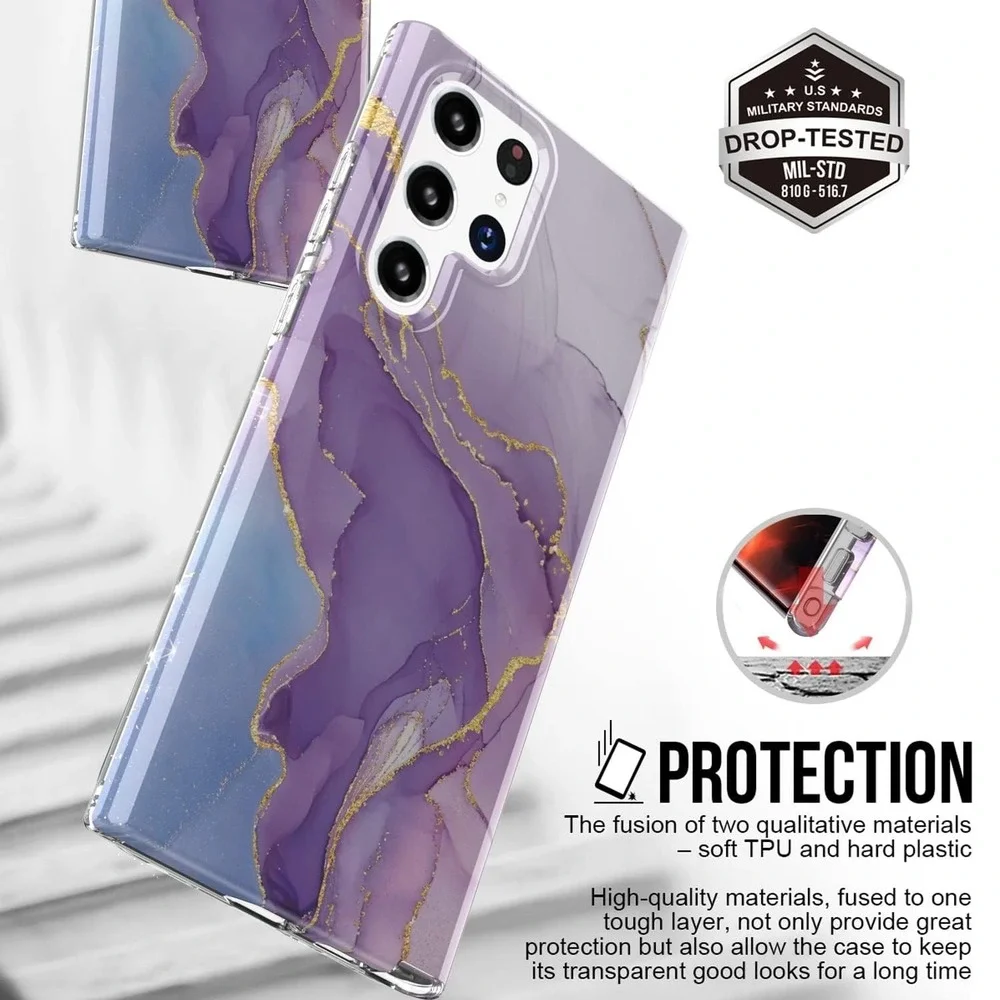 BAISRKE Galaxy S22 Ultra Case, Marble Shockproof Protective Shiny Hard PC Soft